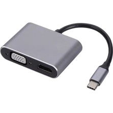 Narita MacBook ve Laptop Uyumlu Type-C To HDMI + VGA Çoğaltıcı Çevirici Adaptör NRT-22100