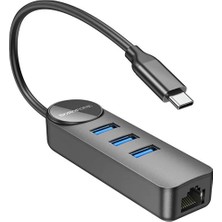 Borofone Dh6 4'ü 1 Arada Type-C Hub - 3 Port USB 3.0 + 100MBPS Ethernet Adaptör