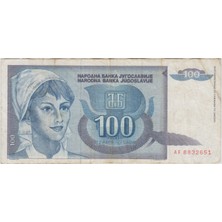 Banknoting Yugoslavya 100 Dinar 1992 Çok Temiz.