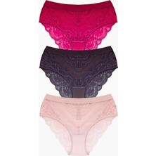 Homay 3'lü Büyük Beden Dantel Işlemeli Transparan Bikini Külot