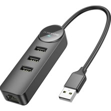 Borofone Dh6 4'ü 1 Arada USB 2.0 Çoklayıcı ve 100MBPS Ethernet Adaptörü