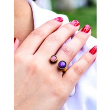 Esha Store Ametist Pembe Kuvars Doğal Taş Ayarlanabilir Kadın Yüzük Aşk ve Enerji Taşı EUY15PA