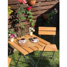 Bayarsan Metal Ayaklı Ahşap Katlanır Bistro Kamp Bahçe Balkon Mutfak Takımı Seti