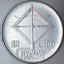 Banknoting Italya 100 Liret 1974 Sirkülasyon Hatıra. Marconi - Telsiz Temalı.