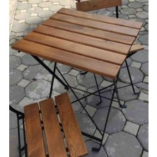 Bayarsan Metal Ayaklı Ahşap Katlanır Bistro Kamp Balkon Bahçe Mutfak Takımı Seti