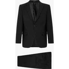 Süvari Siyah Regular Fit Erkek Takım Elbise Sivri Yaka 6 Drop Modeli Polyester Viskon