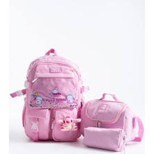 Roxy Pembe Stitch Kawaii Kore Tarzı Çok Bölmeli Çocuk - Okul Çantası , Beslenme Çantası , Kalemlik Seti