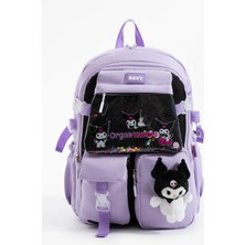 Roxy Kuromi Kawaii Kore Tarzı Aksesuarlı Çok Bölmeli Çocuk Okul Çantası