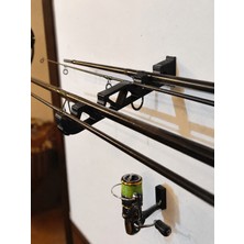ModuLab 3D Duvara Monte Olta Standı – Balıkçı Kamışı Askılığı – 3D Baskı Olta Düzenleyici Raf Siyah