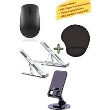 Lenovo Mouse Kablosuz GY50R91293, Metal Laptop Standı, Bilek Destekli Mousepad, 360 Dönen Telefon Tutucu