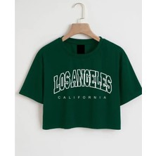 Nigrum Pardus Nıgrum Pardus Yeni Sezon Los Angeles Baskılı %100 Pamuk Oversize Kız Çocuk Crop T-Shirt