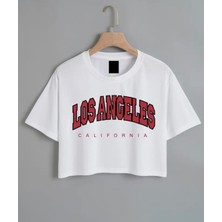 Nigrum Pardus Nıgrum Pardus Yeni Sezon Los Angeles Baskılı %100 Pamuk Oversize Kız Çocuk Crop T-Shirt