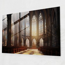Popcas Katedral Temalı Vitray Pencereler ile Orta Çağ Dekoratif Cam Tablo