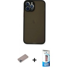 Pileli Store Pilelistore™ iPhone 12 Pro Max Kılıf Ahenk Çizgi Serisi - Siyah 5d Eko Cam Ekran Koruyucu + Shine Kamera Lens Koruma Cam - Sabe