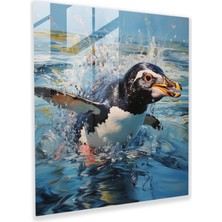 Popcas Deniz Temalı Dinamik Kompozisyon ile Modern Penguen Tasarımı Temperli Cam Tablo