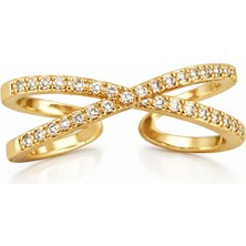 Felix Accessories Crossline Taşlı Yüzük Gold