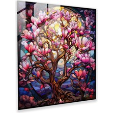 Popcas Magnolia Motifli Vitray Temalı Temperli Cam Tablo