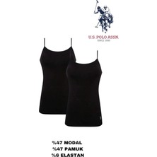 U.S. Polo Assn. Kadın 2'lü Ekonomik Askılı Yumuşak Kutulu Siyah Atlet Seti - Siyah - BCP1.ATZL6A60B00-2-SI