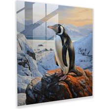 Popcas Gerçekçi Yağlı Boya Penguen Temalı Cam Tablo