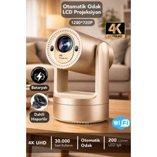 Başkenttekno Bataryalı Otomatik Odaklı Projektör - Android Wifi 4K Destekli Ev Sineması Taşınabilir Projeksiyon