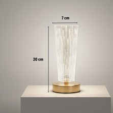 Hereveoyuncak Silindirik Kristal Nokta Model LED Masa Lambası – Gold Tabanlı, Dokunmatik, 3 Renk Işık Modlu, Şarjlıı Modern Dekoratif Gece Lambası