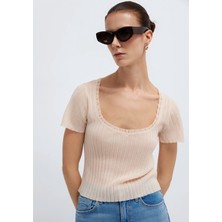Mavi Dantel Detaylı Pembe Triko 1710964-91607