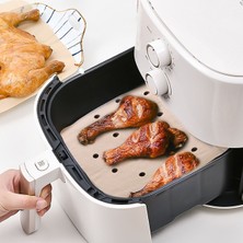 Hereveoyuncak 250 Adet Air Fryer Pişirme Kağıdı Tek Kullanımlık Hava Fritöz Yağ Geçirmez Yapışmaz Gıda Pişirme Kağıdı Delikli Karee Model