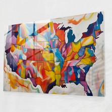 Popcas Amerika Birleşik Devletleri Temalı Temperli Cam Tablo - Pop Art Stili Duvar Dekoru