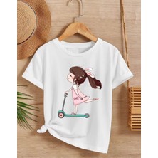 Nigrum Pardus Nıgrum Pardus Yeni Sezon Pembe Elbiseli Kız Baskılı %100 Pamuk Oversize Kız Çocuk T-Shirt