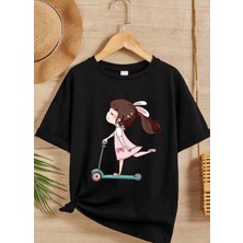 Nigrum Pardus Nıgrum Pardus Yeni Sezon Pembe Elbiseli Kız Baskılı %100 Pamuk Oversize Kız Çocuk T-Shirt