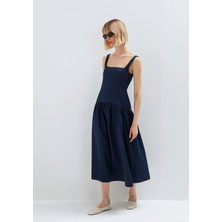 Mavi Kare Yaka Lacivert Midi Elbise 1310878-70488