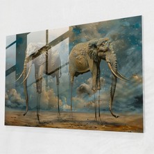 Popcas Fil Temalı Temperli Cam Tablo - Salvador Dali Esintili Duvar Sanatı