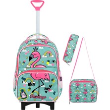 Roxy Flamingo Çekçek 3 Lü Ilkokul Çanta Seti - Sabit Çekçek Mekanizması (Katlanır Ön Ayak)