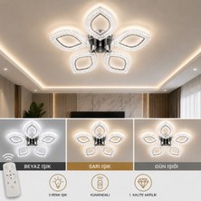 Marsel Lighting Papatya 5li Avize Kumandalı 3 Renk LED Isıklı Salon Oturma Odası Avize