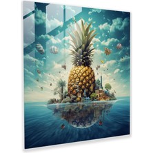 Popcas Rüya Bahçesi Ananas Temalı Cam Duvar Tablosu - Gerçeküstü Ananas Görseli