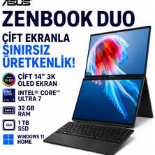 Asus Zenbook Duo Çift 14 Inç 3k OLED Dokunmatik Laptop, Core Ultra 7 255H, 32GB Ram, 1tb Ssd, Windows 11, Arc Grafik, Ince ve Güçlü Taşınabilir Bilgisayar, Hafif Tasarımlı Taşınabilir Bilgisayar