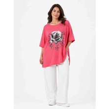 Nar Çicegi Rengi Büyük Beden Oversize T-Shirt