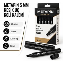 Metapin Siyah Koli Kalemi 5 mm Kesik Uç 12’li Paket Kalın Yazım Marker Kalem
