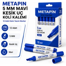 Metapin 5 mm Mavi Kesik Uç Koli Kalemi 12 Adet Kalın Yazım Marker Ekonomik Paket