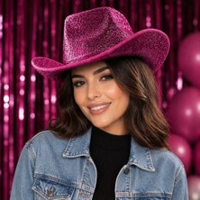 Senka Parlak Pembe Kovboy Şapka Kadın Erkek Parti Disco Festival Şapkası
