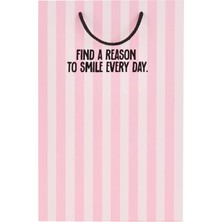 4Nio Find A Reason To Smile Every Day Dikey Karton Çanta - Pembe - 38X25 cm