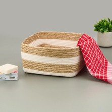Matmel Living Boho Style Büyük Kağıt Ip Sepet - Bej / Beyaz - 28X28X14 cm