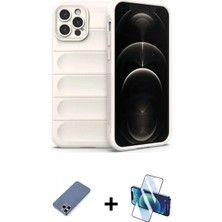 Marsilyan™- iPhone 12 Pro Kılıf Atlas Koleksiyonu - Siyah 3D Antistatik Seramik Nano Ekran Koruyucu + Metal Kamera Lens Koruma Cam - Akyl