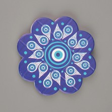 Myros Baskılı Papatya Bardak Altlığı - Mavi / Beyaz - 10,5 cm