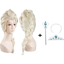 Nemere Örgülü Karlar Ülkesi Frozen Elsa Peruğu Tacı ve Sopası Çocuk Boy