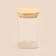 MİEN Kare Mantar Kapak Cam Kavanoz - Şeffaf / Açık Kahverengi - 210 ml