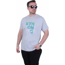 Moc Grande Mocgrande Erkek Büyük Beden Sıfır Yaka Tişört Strong 26154 Taş Gri