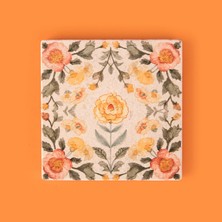 Matmel Kitchen Turuncu Çiçekli Taş Bardak Altlığı - Renkli - 10X10 cm