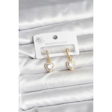 Nemere Pirinç Gold Renk Zirkon Taşlı Kalp Model Kadın Küpe - TJ-BKP11394