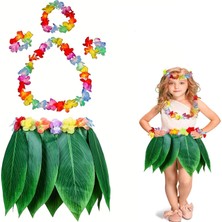 Nemere Çocuk Hawaii Kostüm Seti - Yaprak Etek & Hawaii Set - 5 Parça
